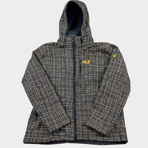 Jack Wolfskin Softshell Jacket Mens XL Brown Olive Hooded‎ Fleece Hiking Outdoor